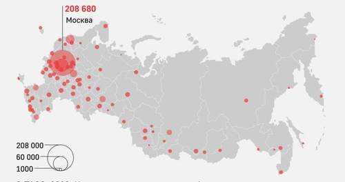 러시아 코로나19 확진자 55만명 근접…모스크바, 제한조치 완화