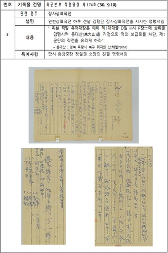 백마고지·다부동 전투 등 6·25전쟁 작전명령서 복원·공개