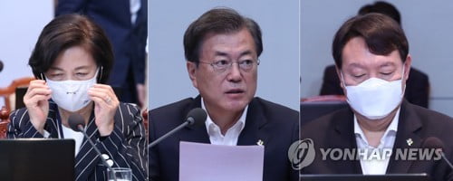 문대통령, 추미애·윤석열 앞에 두고 "서로 협력" 주문