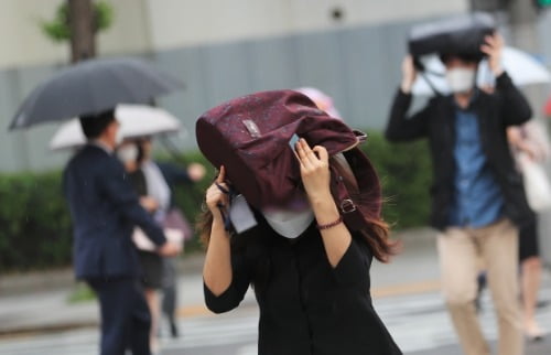 지난달 28일 서울 종로구 정부서울청사 인근 거리에서 우산을 준비하지 못한 시민들이 발걸음을 재촉하고 있다. /사진=뉴스1