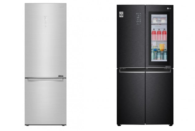 (왼쪽부터) LG전자 384리터 상냉장 하냉동 냉장고(모델명: GBB92STAXP), LG전자 458 리터 프렌치도어 냉장고(모델명: GMQ844MCKV)/사진제공=LG전자