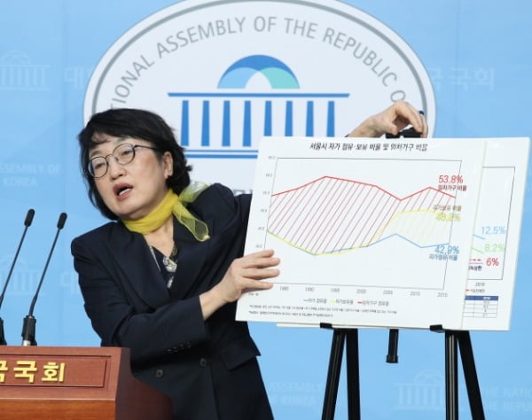 김진애 열린민주당 원내대표가 지난달 22일 서울 여의도 국회 소통관에서 주택임대차보호법 개정안 발의 기자회견을 하고 있다. /사진=뉴스1