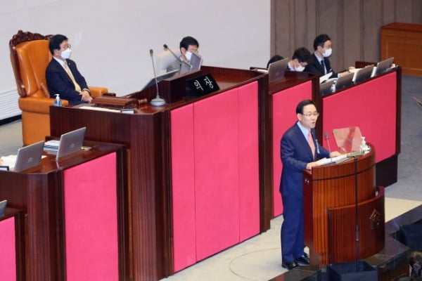 주호영 미래통합당 원내대표가 21일 국회 본회의에서 교섭단체 대표연설하고 있다. /사진=연합뉴스