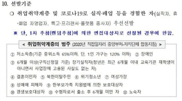 서울시는 지난 23일 노숙자와 출소자 등을 대상으로 하는 학교생활지원 일자리 사업 참여자 모집 공고를 냈다. 사진은 수정 전 모집 공고. /사진=서울시 청년청 홈페이지