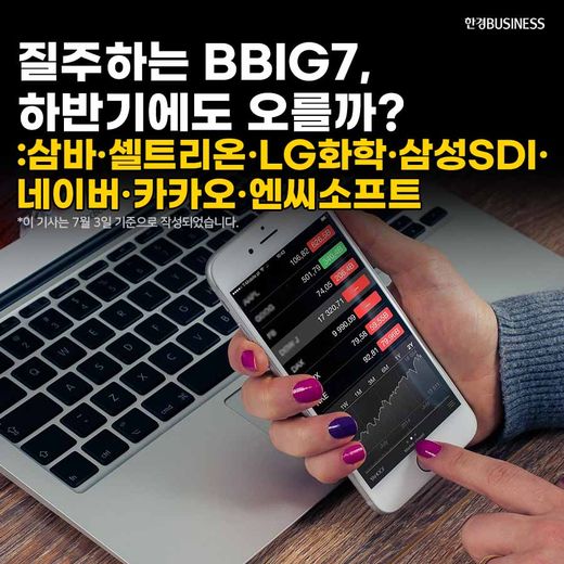 [카드뉴스] 질주하는 BBIG7, 하반기에도 오를까? :삼바·셀트리온·LG화학·삼성SDI·네이버·카카오·엔씨소프트