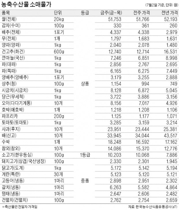 수박값 1주새 10% 상승…장마철로 수확량 감소