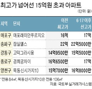 15억 초과 아파트 대출 안돼도…마포·잠실·고덕 잇따라 최고가