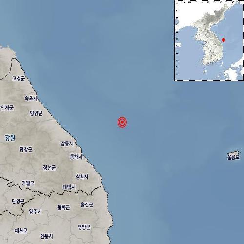 기상청 "강원 동해 북동쪽서 규모 2.7 지진 발생"