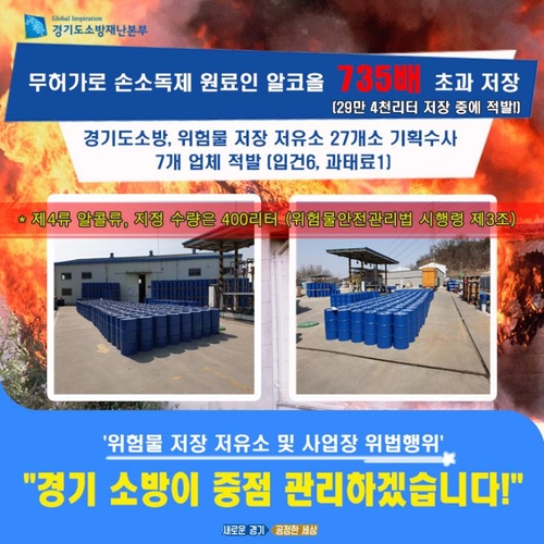 손소독제 알코올 기준보다 735배 초과 저장…7개 업체 적발