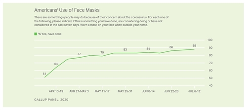 미국인 마스크 신경 더 쓰지만 항상 착용은 47% 불과