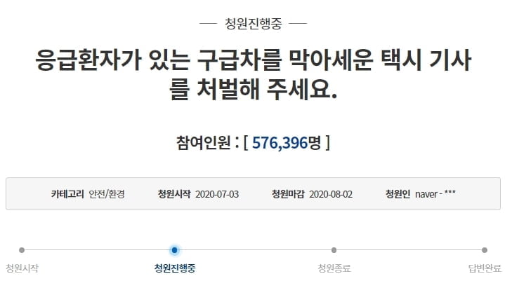 경찰, 구급차 막은 택시기사 입건…靑 청원 57만명↑