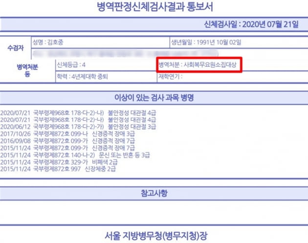 김호중, 병역기피 의혹에 신검 결과도 공개…4급 공익 판정 [종합]