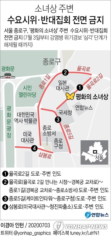 서울 종로구, 소녀상 주변 수요시위·반대집회 전면 금지(종합2보)