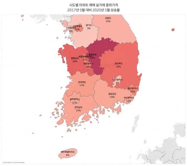 [단독] 文 정부 3년 집값 급등 상위 지역 보니…충청권 '싹쓸이' [신현보의 딥데이터]