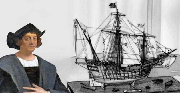 1492년 대서양을 최초로 횡단한 크리스토퍼 콜럼버스와 그가 타고 간 산타마리아호 모형.