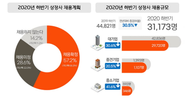 코로나 채용쇼크…기업 43% "하반기 대졸채용 안하거나 미정"