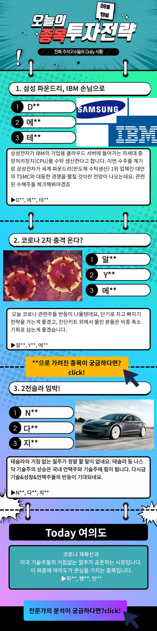 [오늘의 종목 투자전략] 오늘 시장 이슈와 테마 한 눈에! 오늘의 PICK은? CLICK