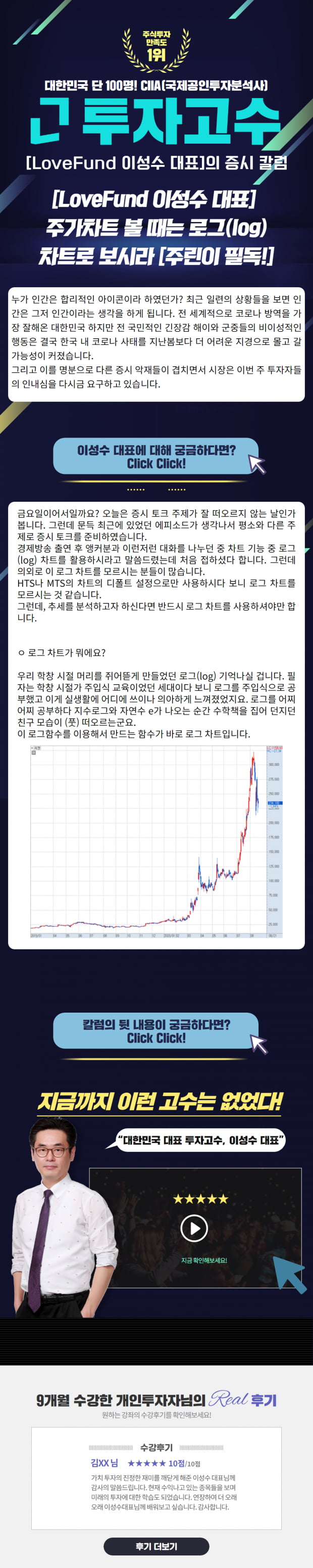 [Lovefund 이성수대표 증시 칼럼] 주가차트를 볼 때는 로그(log)차트로 보시라. [주린이 필독!]