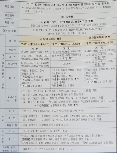 다음달 25일 출생증명 신생아까지….대구시민 10만원 받는다