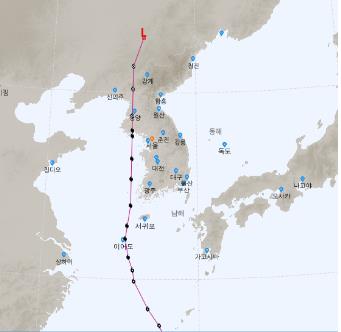 태풍 '바비' 26∼27일 한반도 관통…최대 순간풍속 시속 216km