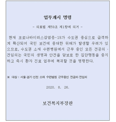 정부, '집단휴진' 수도권 전공의·전임의에 업무개시명령 발동(종합)