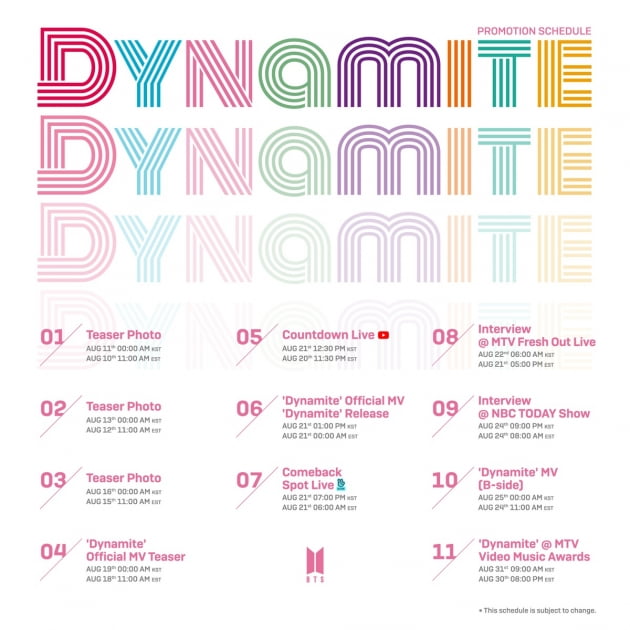그룹 방탄소년단 'Dynamite' 프로모션스케줄 포스터 / 사진제공=빅히트엔터테인먼트
