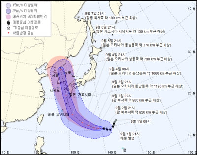 10호 태풍 '하이선' 괌 해상서 북상 중…오는 7일 한반도 상륙 전망