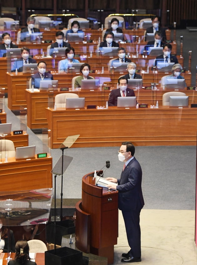 국민의힘 주호영 원내대표가 8일 오후 국회 본회의에서 교섭단체 대표연설을 하고 있다. 사진=연합뉴스