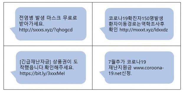 코로나19 긴급재난지원금을 사칭한 문자메시지. /사진=과기정통부