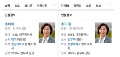 추미애 검색 결과 특혜? 네이버 "데이터 집계과정 오류였을 뿐"