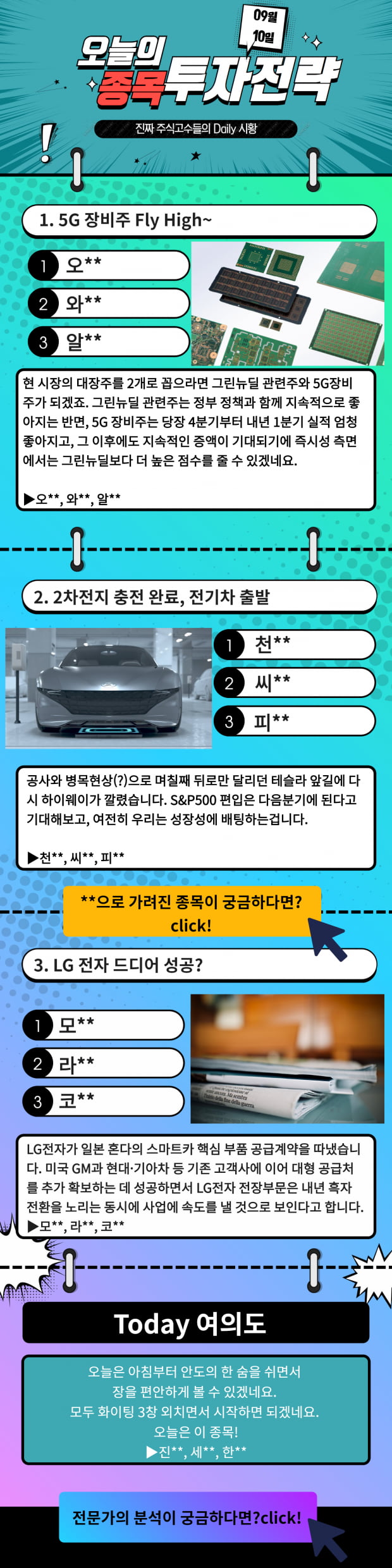 [오늘의 종목 투자전략] 5G, 전기차 반등장에 수익 낼 종목들! Click