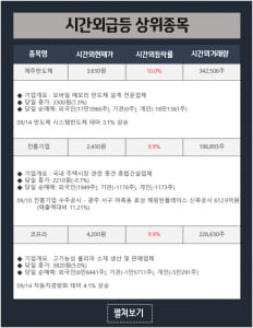 시간외급등종목으로 오늘 뜰 종목 분석_제주반도체(10.0%↑), 진흥기업(9.9%↑)