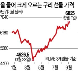 中 공장 재가동에 몸값 '껑충'…구리값 5개월새 50% 뛰었다