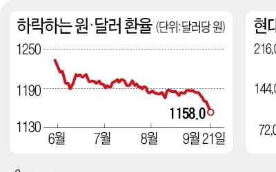 원·달러 환율 떨어져도 '수출株' 현대차 강세…대한항공은 약세 