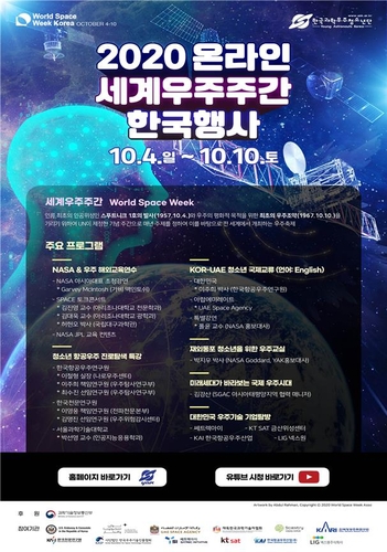 '2020 세계우주주간 한국행사' 10월 4~10일 온라인 개최