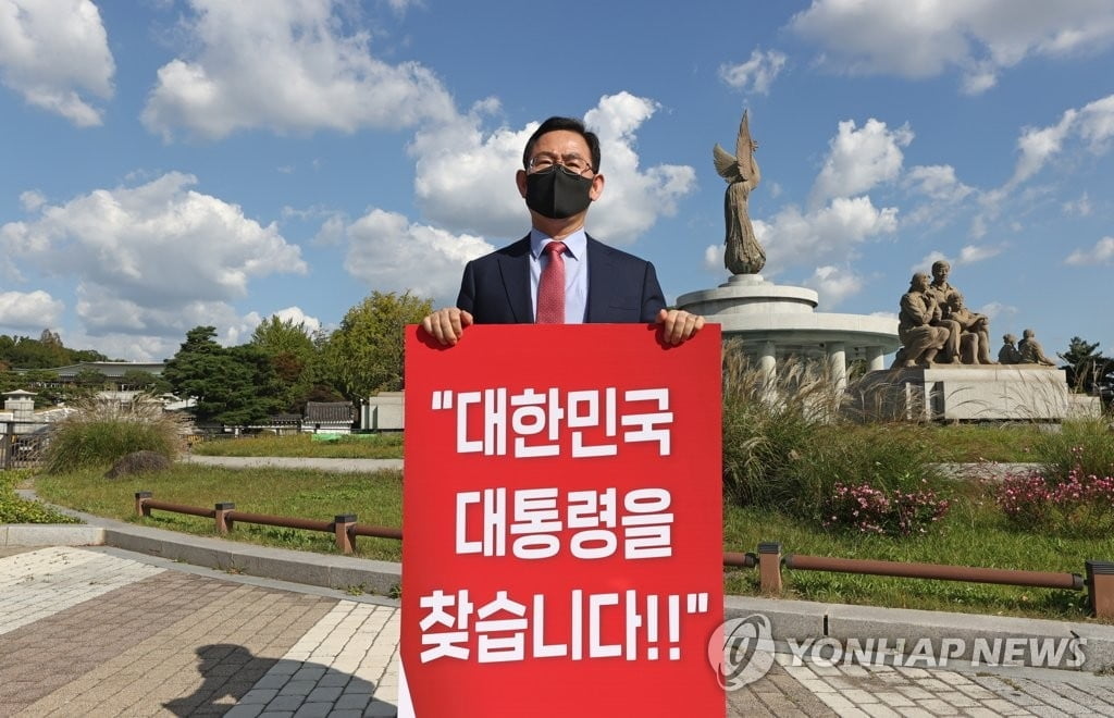 "대한민국 대통령을 찾습니다" 국민의힘, 청와대 앞 1인 시위