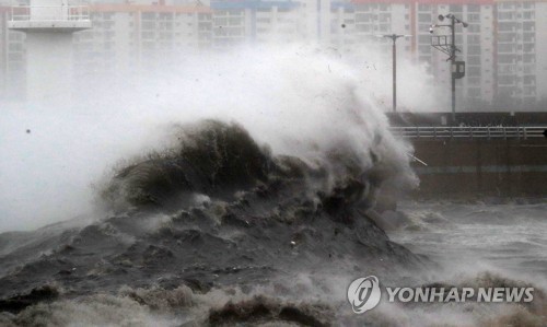 간판 행인 덮치고 벽돌에 차 폭삭…하이선에 쑥대밭된 부산(종합2보)