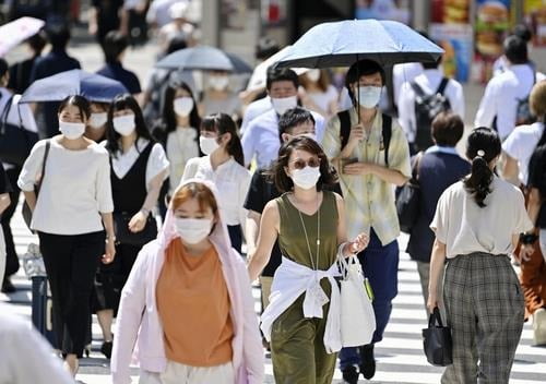 지난달 20일 오후 일본 도쿄도(東京都) 신주쿠(新宿)구에서 마스크를 쓴 사람들이 횡단보도를 건너고 있다. 사진=연합뉴스