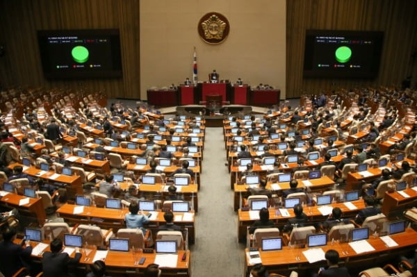 지난 24일 서울 여의도 국회에서 열린 본회의에서 '기후위기 비상 대응 촉구 결의안'이 통과되고 있다. /사진=뉴스1
