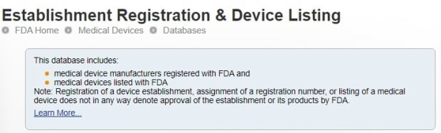 제품 승인과는 무관하다는 FDA 페이지 설명