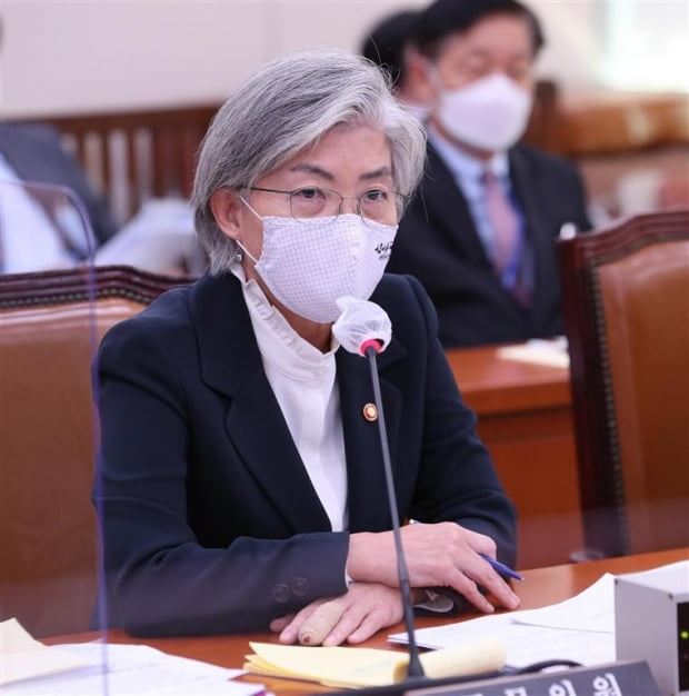  강경화 외교부 장관이 26일 국회에서 열린 국회 외교통일위원회의 외교부 등에 대한 국정감사에서 의원들의 질의에 답하고 있다. /사진=뉴스1