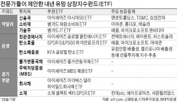 전문가 추천 ETF 살펴보니…"내년 유망 ETF는 弱달러·환경·경기부양"