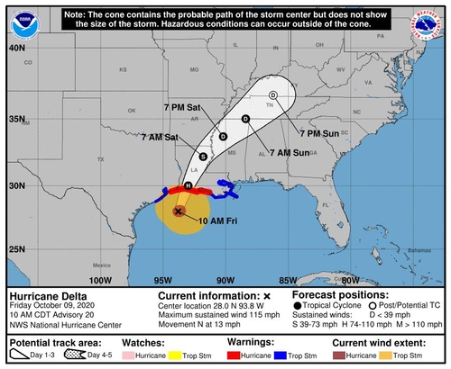 3급으로 세력 커진 허리케인 델타, 9일 밤 미 본토 상륙할 듯