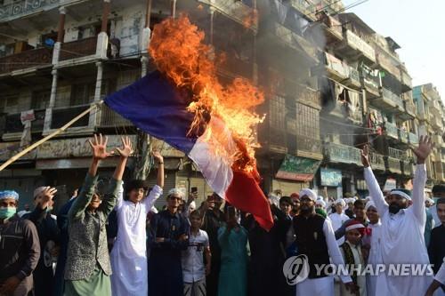 이슬람권 반(反)프랑스 시위 확산…'마크롱 화형식'도 열려