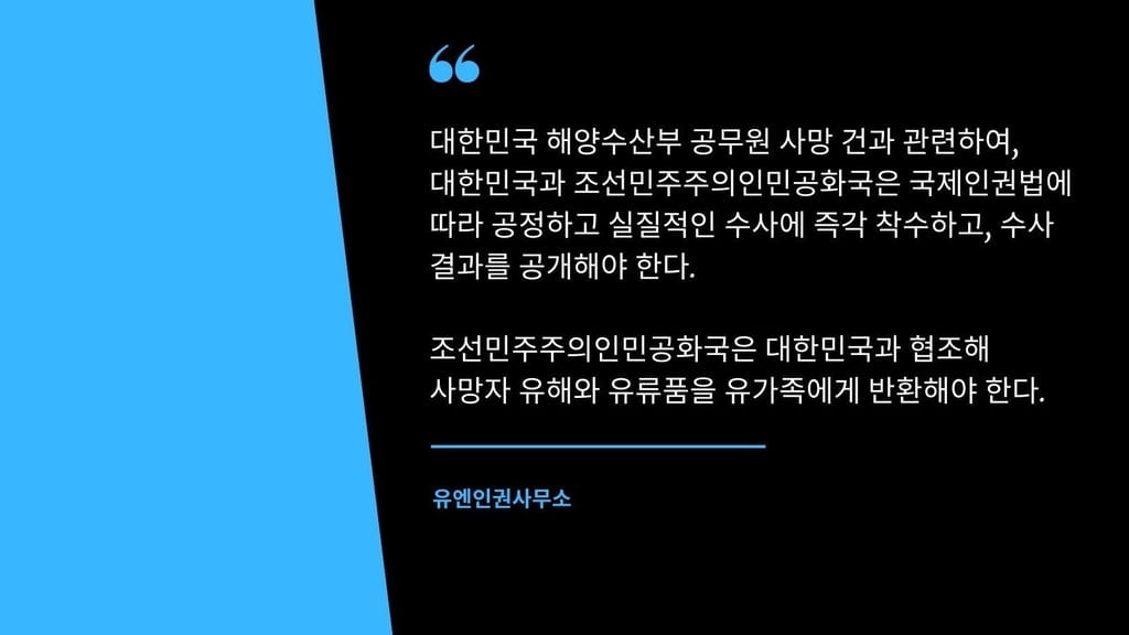 [속보] 北 피살 공무원 형, 유엔에 조사 요청…유엔 "남북, 즉각 조사해야"