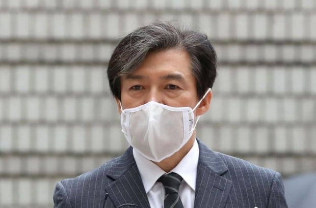 조국 전 법무부 장관이 망사 마스크를 착용한 모습. 사진=연합뉴스
