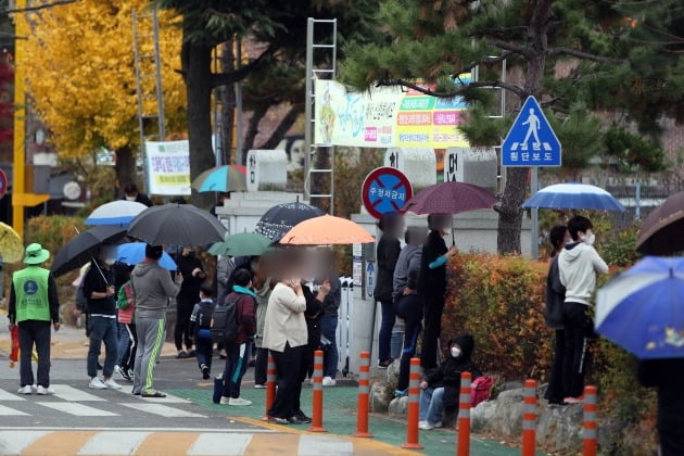 18일 오후 광주 서구 한 초등학교 정문에서 학부모가 하교하는 아이들을 기다리고 있다. 광주에서는 전남대학교병원을 중심으로 신종 코로나바이러스 감염증(코로나19)이 확산하자 확진자의 가족이 다니는 각급 학교 7곳에서 전수 검사와 전교생 대기가 이어졌다. 2020.11.18 [사진=연합뉴스]