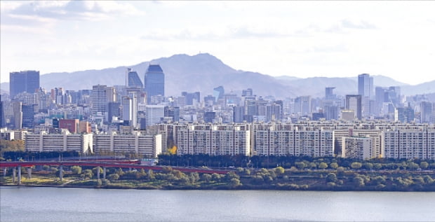 서울 성동구 응봉산에서 바라본 강남구 일대 아파트 단지.  한경DB 