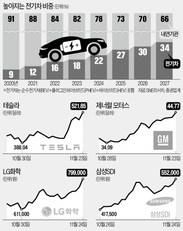 테슬라 목표가 1000弗…LG화학·삼성SDI 신고가