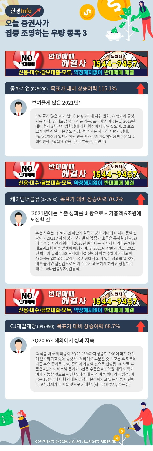 [포커스]오늘 증권사가 집중 조명하는 우량 종목 3